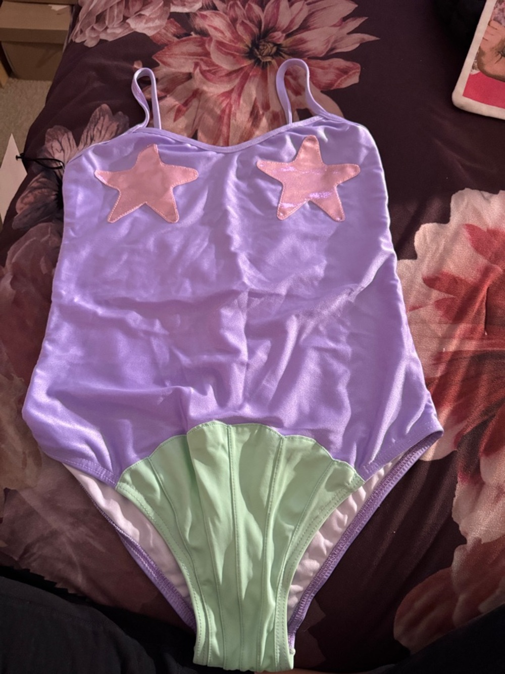 Margarita Mermaid Purple & Mint Green One-Piece Swimsuit with Pink Star Accents